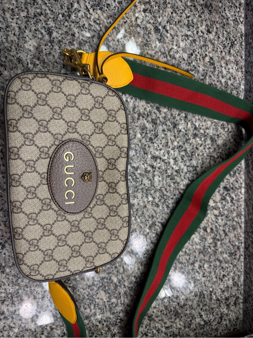 Gucci Beige & Brown GG Canvas Shoulder Bag with Gold Hardware